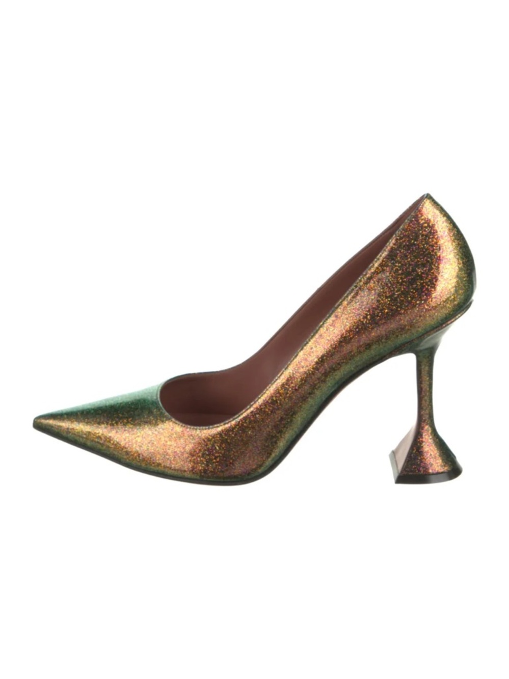 Amina Muaddi Iridescent Green-Gold Pointed Pump